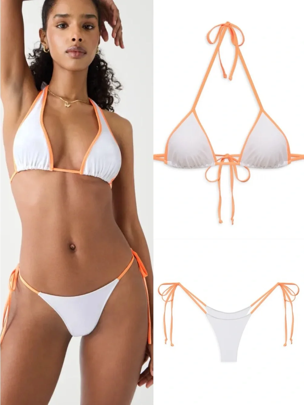 Frankie’s Bikinis Nick Top and Divine Bottom in Sherbet Orange and White
